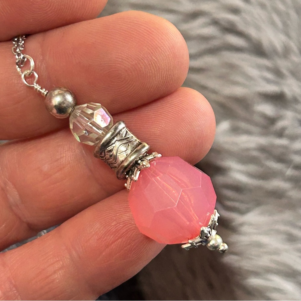 Handcrafted faceted crystal vintage lucite pendant on chain necklace